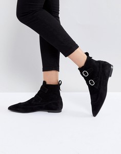 Замшевые остроносые ботинки с пряжкой AllSaints - Черный