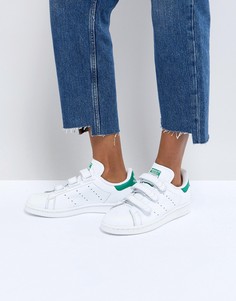Белые с зеленым кроссовки на липучках adidas Originals Stan Smith - Белый