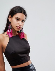 Броские серьги с камнями и кисточками ASOS - Розовый