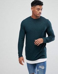 Зеленый лонгслив в рубчик со вставкой на нижней кромке ASOS - Зеленый
