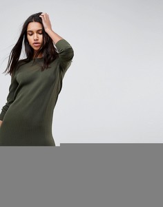 Трикотажное платье в рубчик с прозрачными вставками ASOS - Зеленый