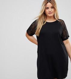 Платье-футболка с кружевными рукавами реглан ASOS CURVE - Черный
