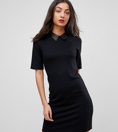 Платье-футболка мини с воротником из искусственной кожи ASOS TALL - Черный