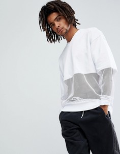 ASOS Oversized V Neck Sweatshirt With Mesh Panelling - Белый