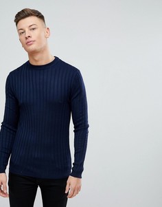 Темно-синий обтягивающий лонгслив в рубчик River Island - Черный