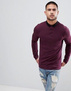 Бордовое обтягивающее поло с длинными рукавами River Island - Красный