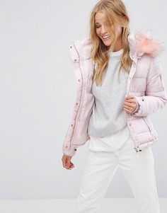 Дутая куртка с меховой отделкой на капюшоне Pimkie - Розовый