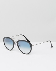 Круглые солнцезащитные очки с двойной переносицей и синими стеклами Ray-Ban 0RB4253 - Черный