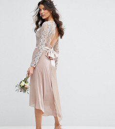 Кружевное платье миди с бантом сзади TFNC WEDDING - Розовый
