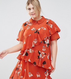 Чайное платье с воротником и оборкой ASOS CURVE - Мульти