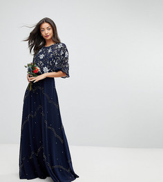 Платье макси с цветочной отделкой и расклешенными рукавами ASOS TALL Wedding - Темно-синий