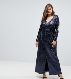 Платье макси с запахом и пайетками TFNC Plus - Темно-синий