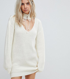 Свободное платье-джемпер с вырезом и шнуровкой Glamorous Petite - Кремовый