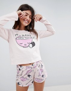 Пижама с лонгсливом и шортами ASOS Miso Sleepy - Мульти