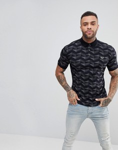 Черная футболка-поло с графическим жаккардовым узором Fred Perry - Черный