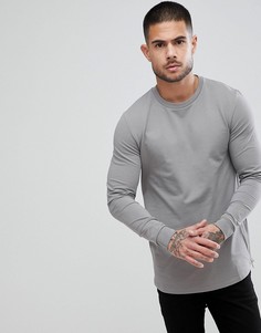 Серый длинный свитшот с асимметричным краем и молниями ASOS - Серый