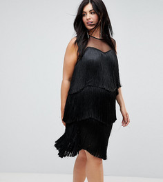 Ярусное платье мини с бахромой ASOS CURVE ULTIMATE - Черный