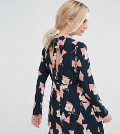 Приталенное платье с высоким воротом и цветочным принтом ASOS PETITE - Мульти