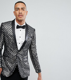 Черный бархатный блейзер скинни с серебристыми пайетками ASOS TALL - Серебряный