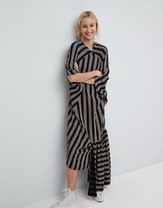 Платье в полоску с оборкой по краю ASOS WHITE - Темно-синий