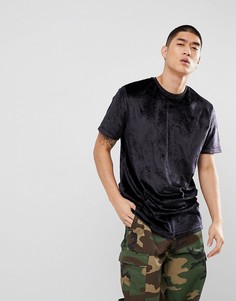 Черная удлиненная свободная футболка из искусственного меха ASOS - Черный