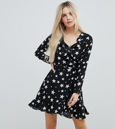 Платье мини со звездным принтом, запахом и оборками ASOS PETITE - Мульти