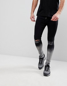 Джинсы скинни с рваной отделкой и эффектом деграде Ascend Denim - Черный