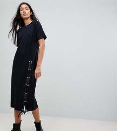 Платье-футболка миди со шнуровкой ASOS TALL - Черный