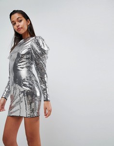 Платье мини с драпировкой на рукавах ASOS - Серебряный