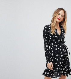 Платье мини со звездным принтом, запахом и оборками ASOS TALL - Мульти