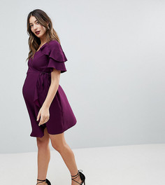 Платье мини с запахом и оборкой ASOS Maternity - Фиолетовый