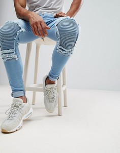 Джинсы скинни с отделкой в байкерском стиле и молниями Ascend Denim - Синий