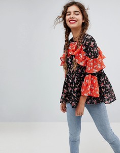 Комбинируемая блузка с цветочным принтом и оборками ASOS - Мульти