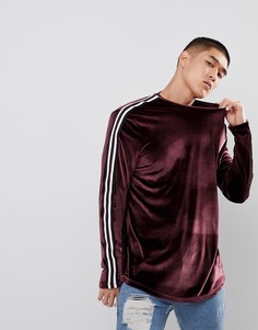 Свободный велюровый лонгслив с лентой на рукавах и закругленным краем ASOS - Красный