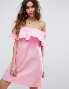 Летнее платье с оборками и открытыми плечами Pimkie - Розовый