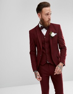 Приталенный пиджак винного цвета с шевронным узором ASOS Wedding - Красный