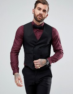 Черный приталенный жилет из 100% шерсти ASOS - Черный