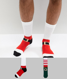 2 пары носков с Санта-Клаусами и эльфами ASOS - Мульти