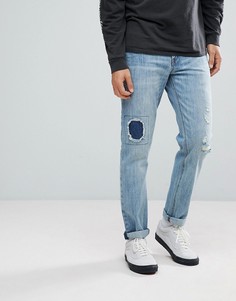 Выбеленные узкие джинсы с рваной отделкой ASOS - Синий