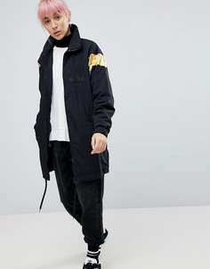 Черная длинная спортивная куртка с золотистой вставкой adidas Originals - Черный