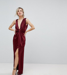 Атласное платье макси с драпировкой ASOS PETITE - Красный