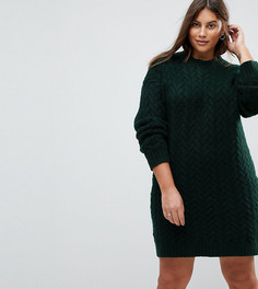 Вязаное платье оверсайз с узором косичка ASOS CURVE - Зеленый