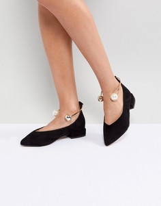 Балетки с отделкой искусственным жемчугом ASOS LOOT - Черный