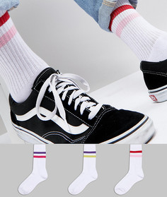 3 пары носков в спортивном стиле с контрастными полосками ASOS - Белый