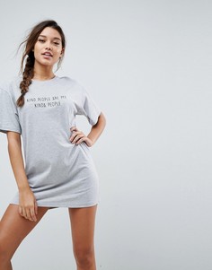 Футболка для сна с вышивкой Kind People ASOS - Серый