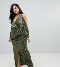 Бархатное платье макси с открытыми плечами и звериным рисунком ASOS CURVE - Мульти