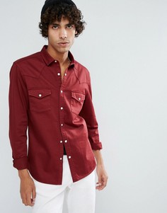 Бордовая джинсовая рубашка скинни в стиле вестерн ASOS - Красный
