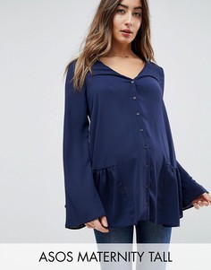 Блузка с оборкой по краю ASOS MATERNITY TALL - Темно-синий