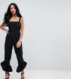 Комбинезон с квадратным вырезом и оборками ASOS PETITE - Черный