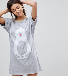 Пижамная футболка с новогодним принтом ASOS TALL - Серый